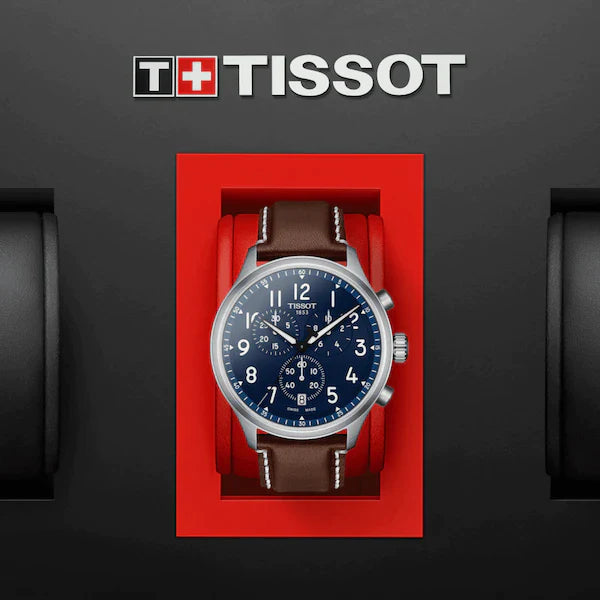 Shop Authentic Tissot Chrono XL Vintage Blue Dial Brown Leather Strap Watch For Men - T116.617.16.042.00 - Luxxuri