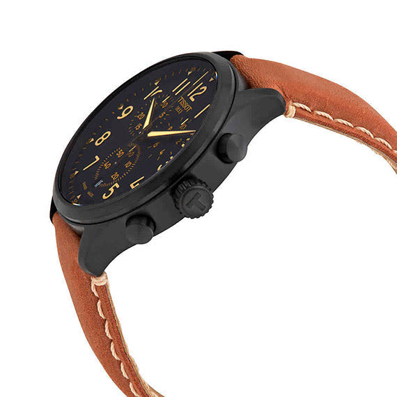 Shop Authentic Tissot Chrono XL Quartz Black Dial Brown Leather Strap Watch For Men - T116.617.36.052.03 - Luxxuri