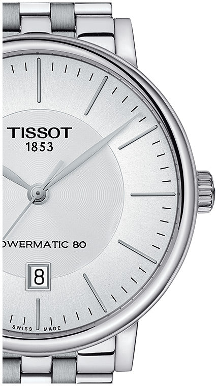 Shop Authentic Tissot T Classic Carson Premium Powermatic 80 White Dial Silver Steel Strap Watch For Men - T122.407.11.031.00 - Luxxuri