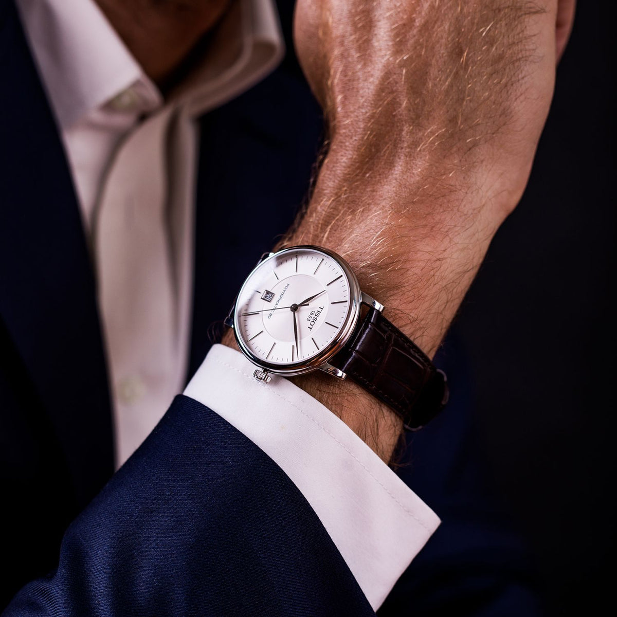 Shop Authentic Tissot T-Classic Powermatic 80 Silver Dial Brown Leather Strap Watch For Men - T122.407.16.031.00 - Luxxuri