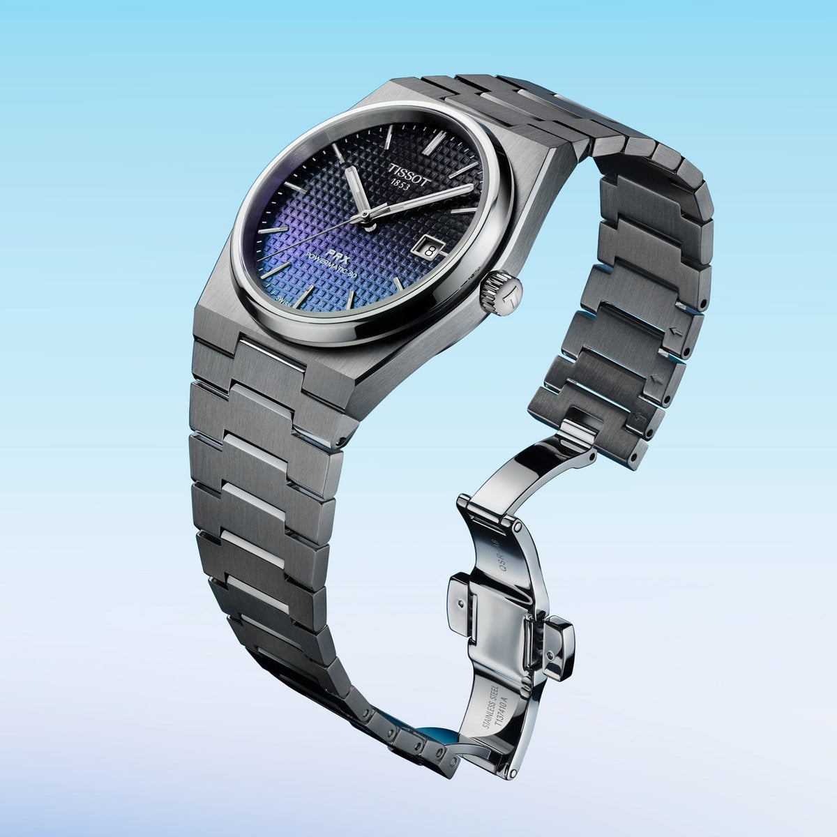 Shop Authentic Tissot Powermatic 80 Automatic Gradient Blue Dial Silver Steel Strap Watch for Men - T137.407.11.051.01 - Luxxuri