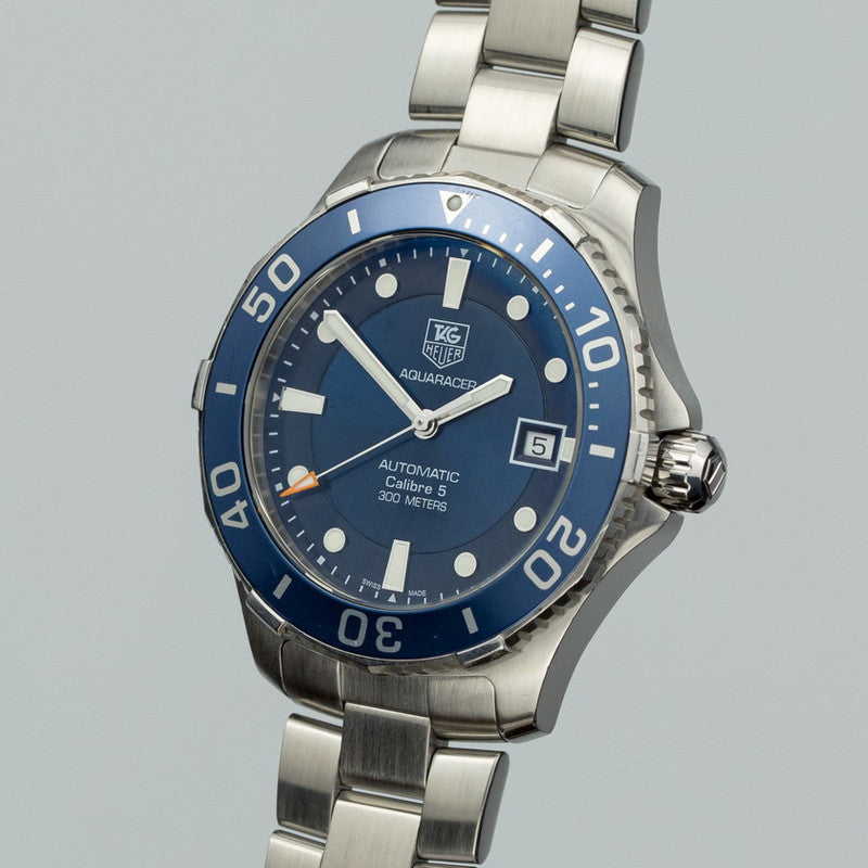 Shop Authentic Tag Heuer Aquaracer Caliber 5 Automatic Blue Dial Silver Steel Strap Watch for Men - WAN2111.BA0822 - Luxxuri