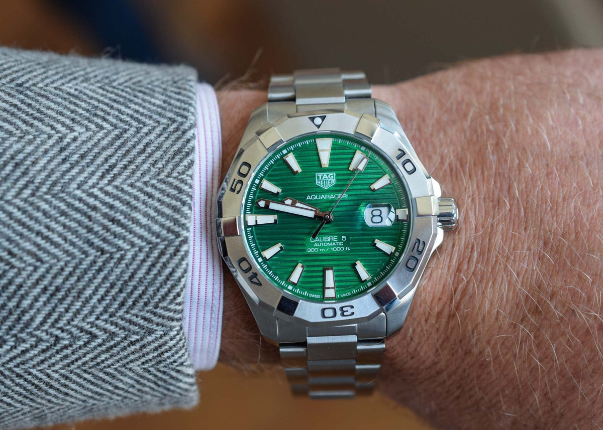 Shop Authentic Tag Heuer Aquaracer Calibre 5 Automatic Green Dial Silver Steel Strap Watch for Men - WAY2015.BA0927 - Luxxuri
