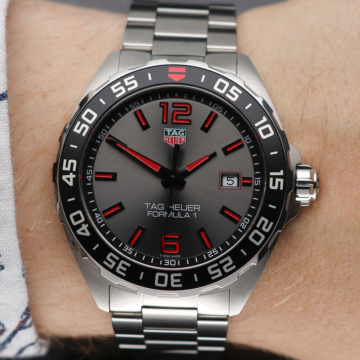 Shop Authentic Tag Heuer Formula 1 Quartz Anthracite Dial Silver Steel Strap Watch for Men - WAZ1018.BA0842 - Luxxuri
