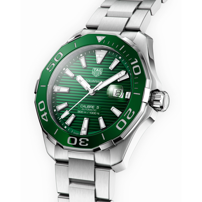 Shop Authentic Tag Heuer Aquaracer Calibre 5 Green Dial Silver Steel Strap Watch for Men - WAY201S.BA0927 - Luxxuri