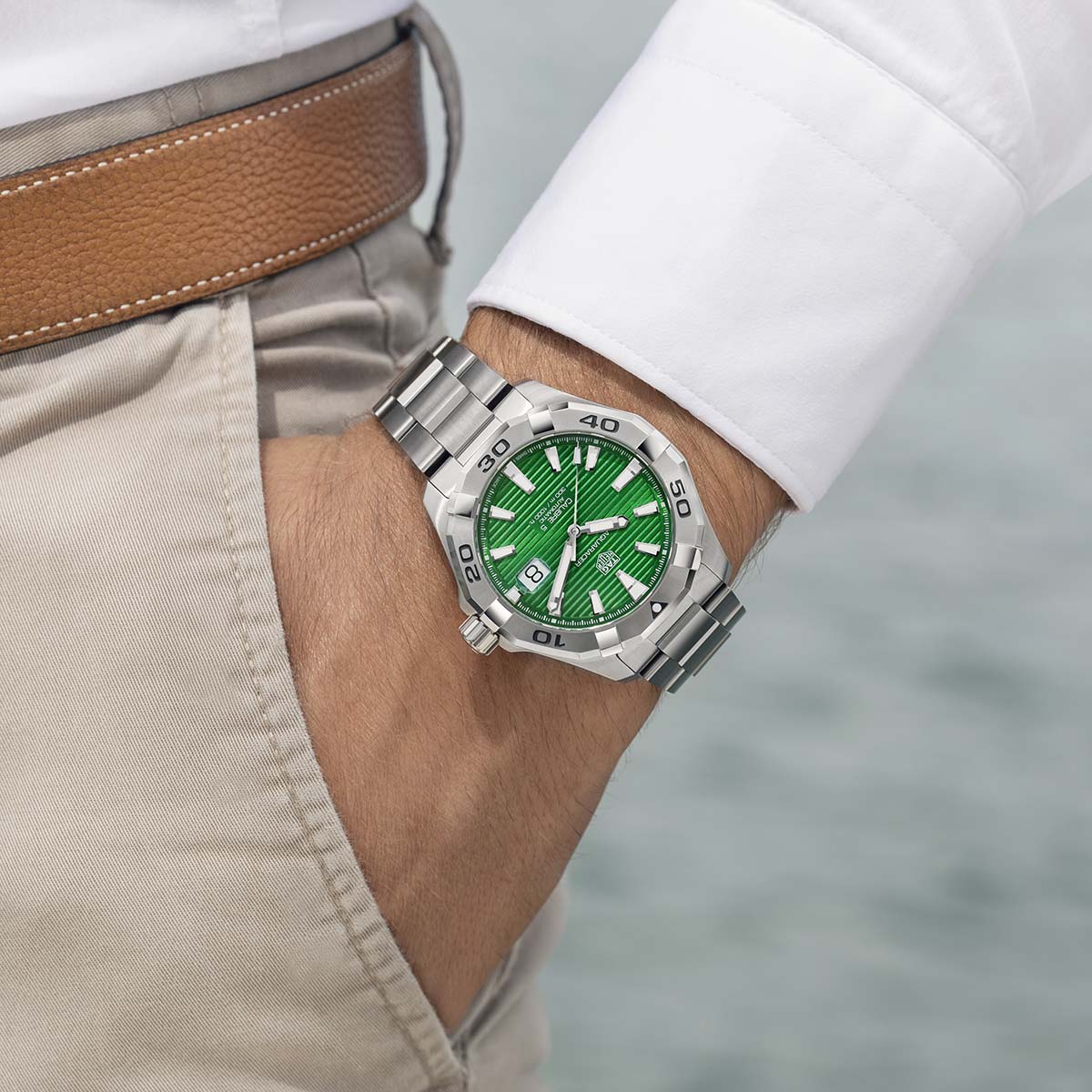 Shop Authentic Tag Heuer Aquaracer Calibre 5 Automatic Green Dial Silver Steel Strap Watch for Men - WAY2015.BA0927 - Luxxuri
