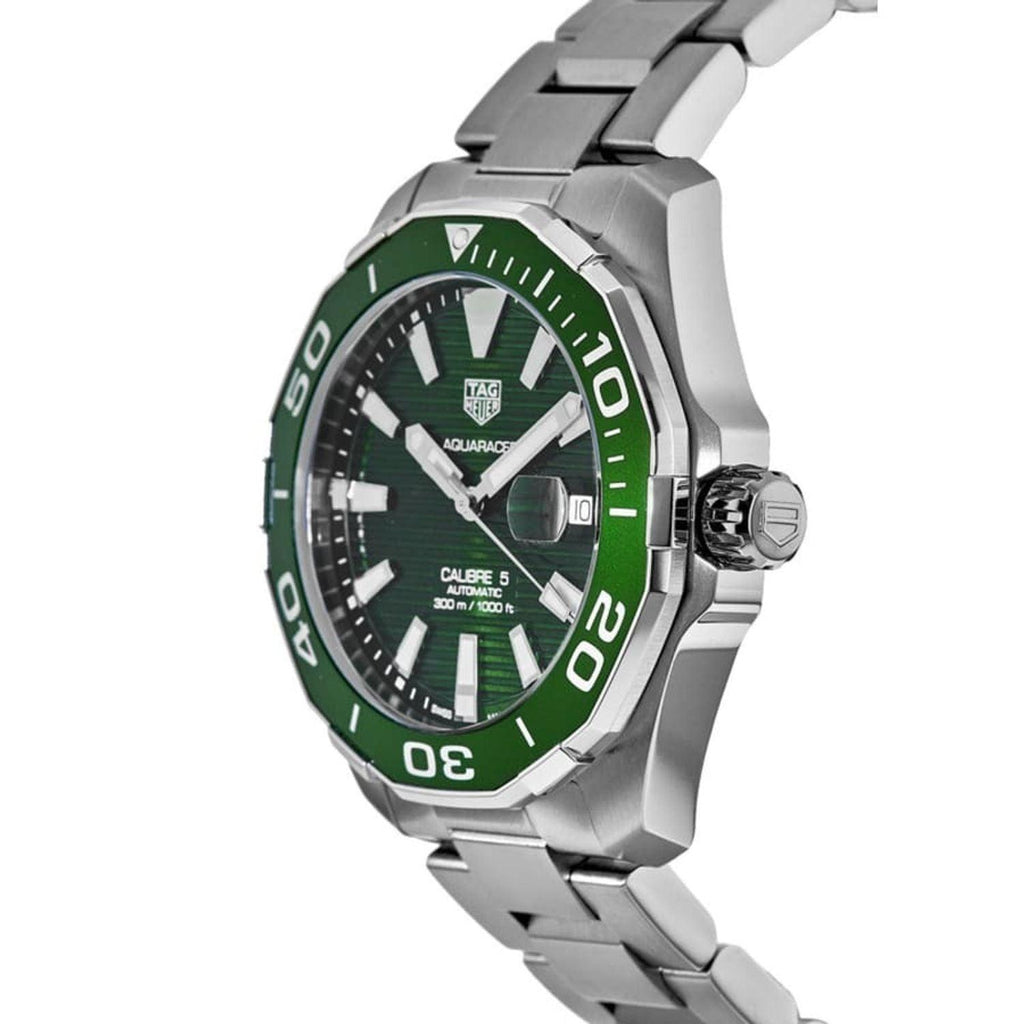 Shop Authentic Tag Heuer Aquaracer Calibre 5 Green Dial Silver Steel Strap Watch for Men - WAY201S.BA0927 - Luxxuri