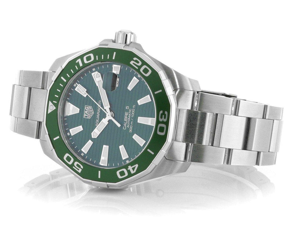 Shop Authentic Tag Heuer Aquaracer Calibre 5 Green Dial Silver Steel Strap Watch for Men - WAY201S.BA0927 - Luxxuri