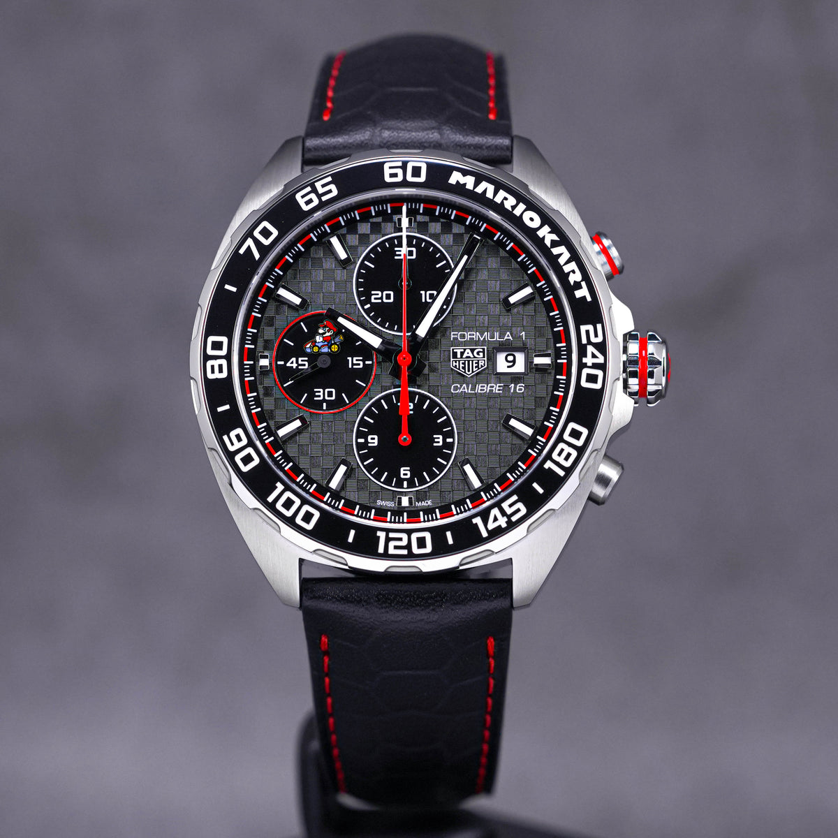 Shop Authentic Tag Heuer Formula 1 Mario Kart Chronograph Black Dial Black Leather Strap Watch for Men - CAZ201E.FC6517 - Luxxuri