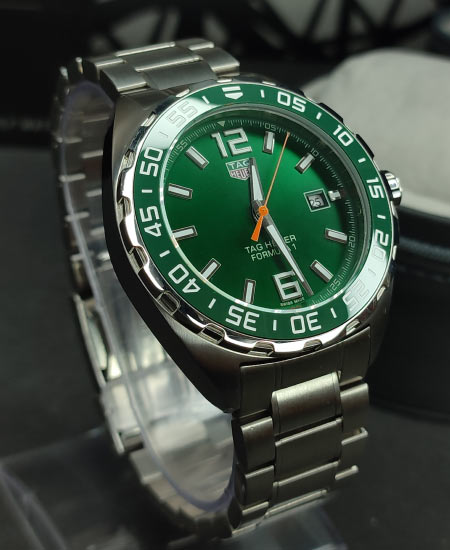 Shop Authentic Tag Heuer Formula 1 Quartz Green Dial Silver Steel Strap Watch for Men - WAZ1017.BA0842 - Luxxuri