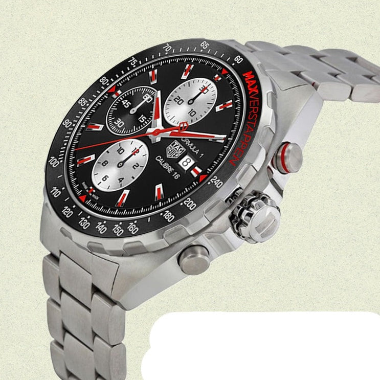 Shop Authentic Tag Heuer Formula 1 Calibre 16 Max Verstappen Limited Edition Black Dial Two Tone Steel Strap Watch for Men - CAZ2018.BA0970 - Luxxuri