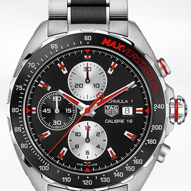Shop Authentic Tag Heuer Formula 1 Calibre 16 Max Verstappen Limited Edition Black Dial Two Tone Steel Strap Watch for Men - CAZ2018.BA0970 - Luxxuri