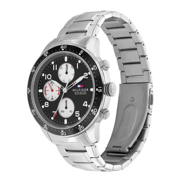 Shop Authentic Tommy Hilfiger Jimmy Multifunction Black Dial Silver Steel Strap Watch For Men - 1791950 - Luxxuri