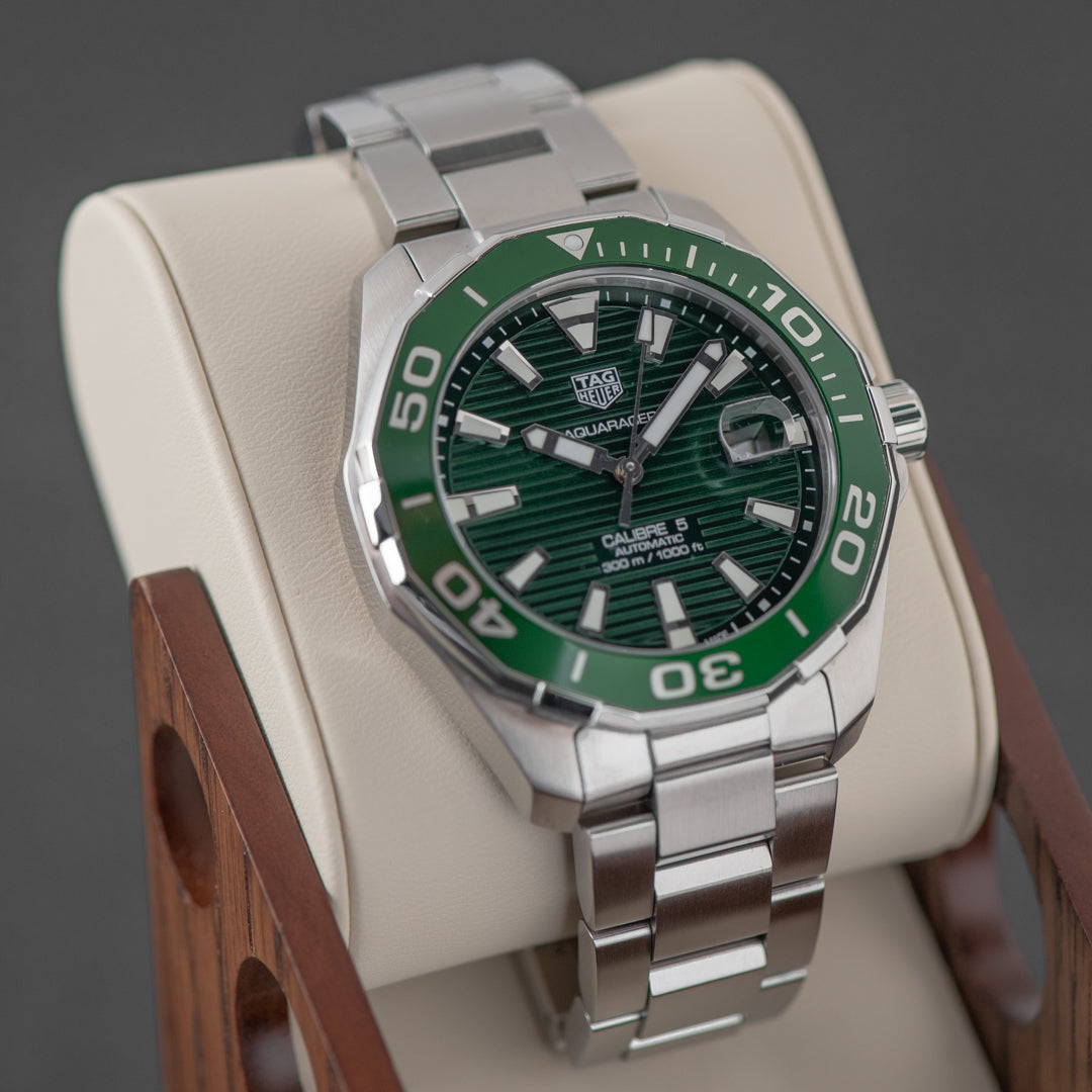 Shop Authentic Tag Heuer Aquaracer Calibre 5 Green Dial Silver Steel Strap Watch for Men - WAY201S.BA0927 - Luxxuri