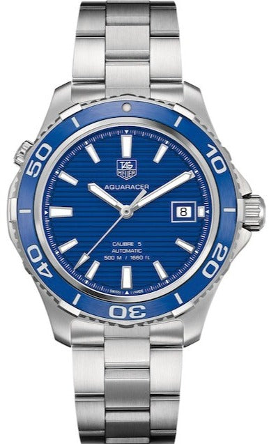 Shop Authentic Tag Heuer Aquaracer Calibre 5 Automatic Blue Dial Silver Steel Strap Watch for Men - WAK2111.BA0830 - Luxxuri