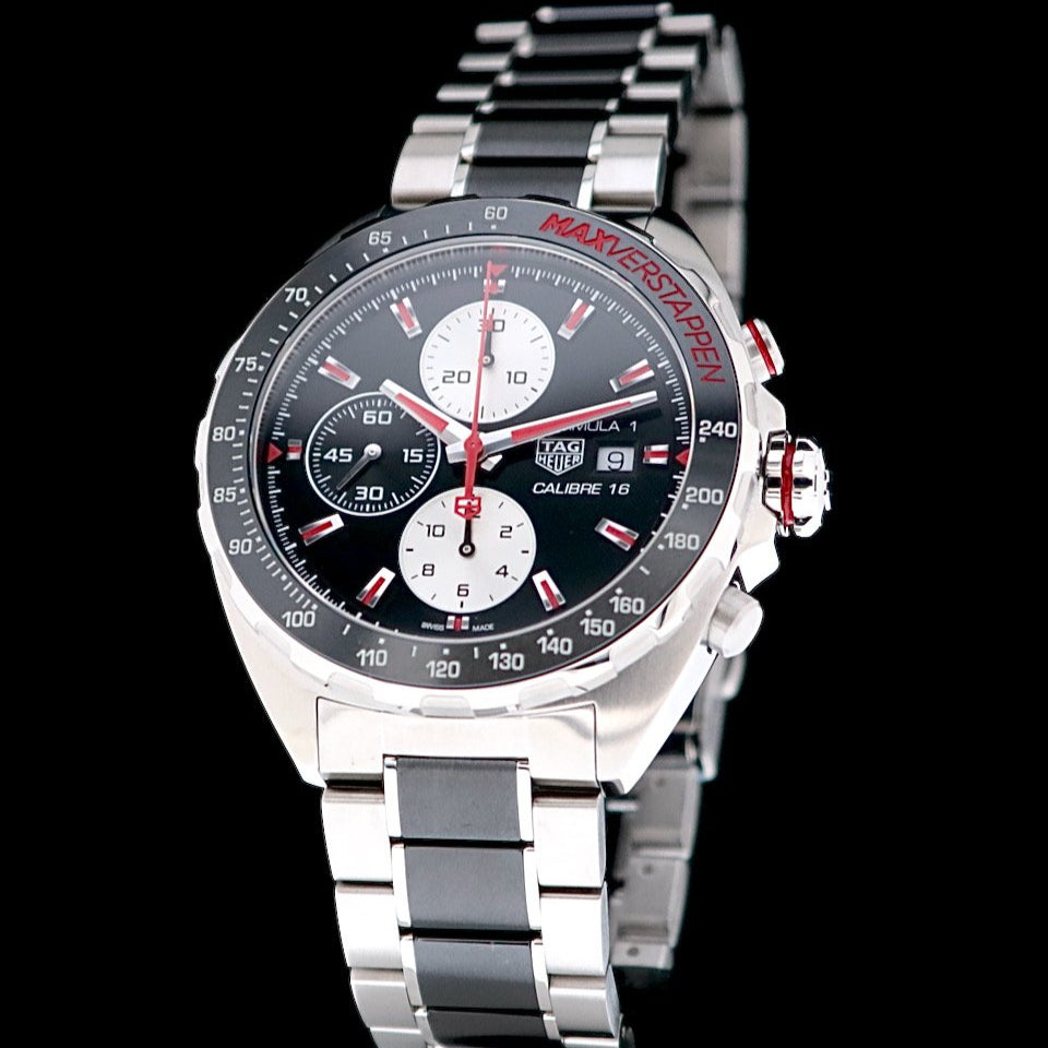Shop Authentic Tag Heuer Formula 1 Calibre 16 Max Verstappen Limited Edition Black Dial Two Tone Steel Strap Watch for Men - CAZ2018.BA0970 - Luxxuri