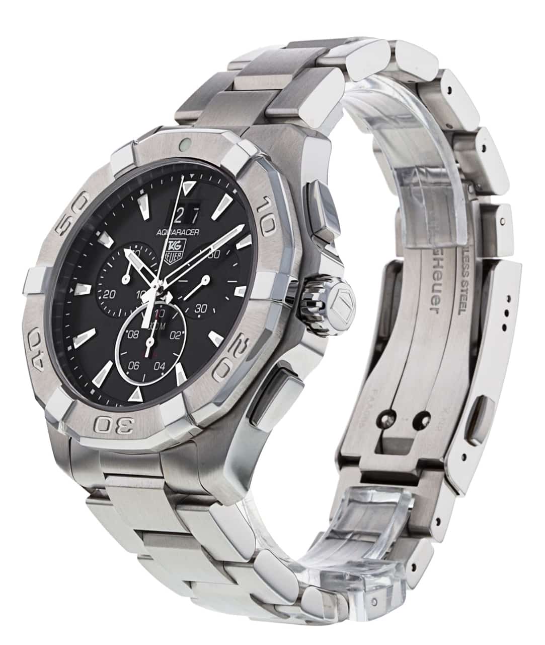 Shop Authentic Tag Heuer Aquaracer Chronograph Black Dial Silver Steel Strap Watch for Men - CAY1110.BA0927 - Luxxuri