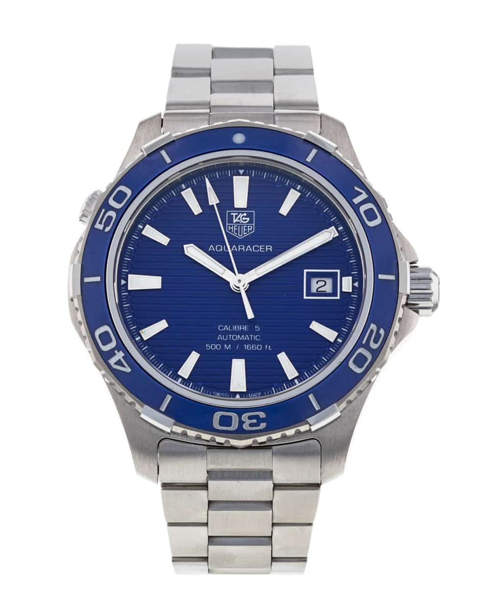 Shop Authentic Tag Heuer Aquaracer Calibre 5 Automatic Blue Dial Silver Steel Strap Watch for Men - WAK2111.BA0830 - Luxxuri