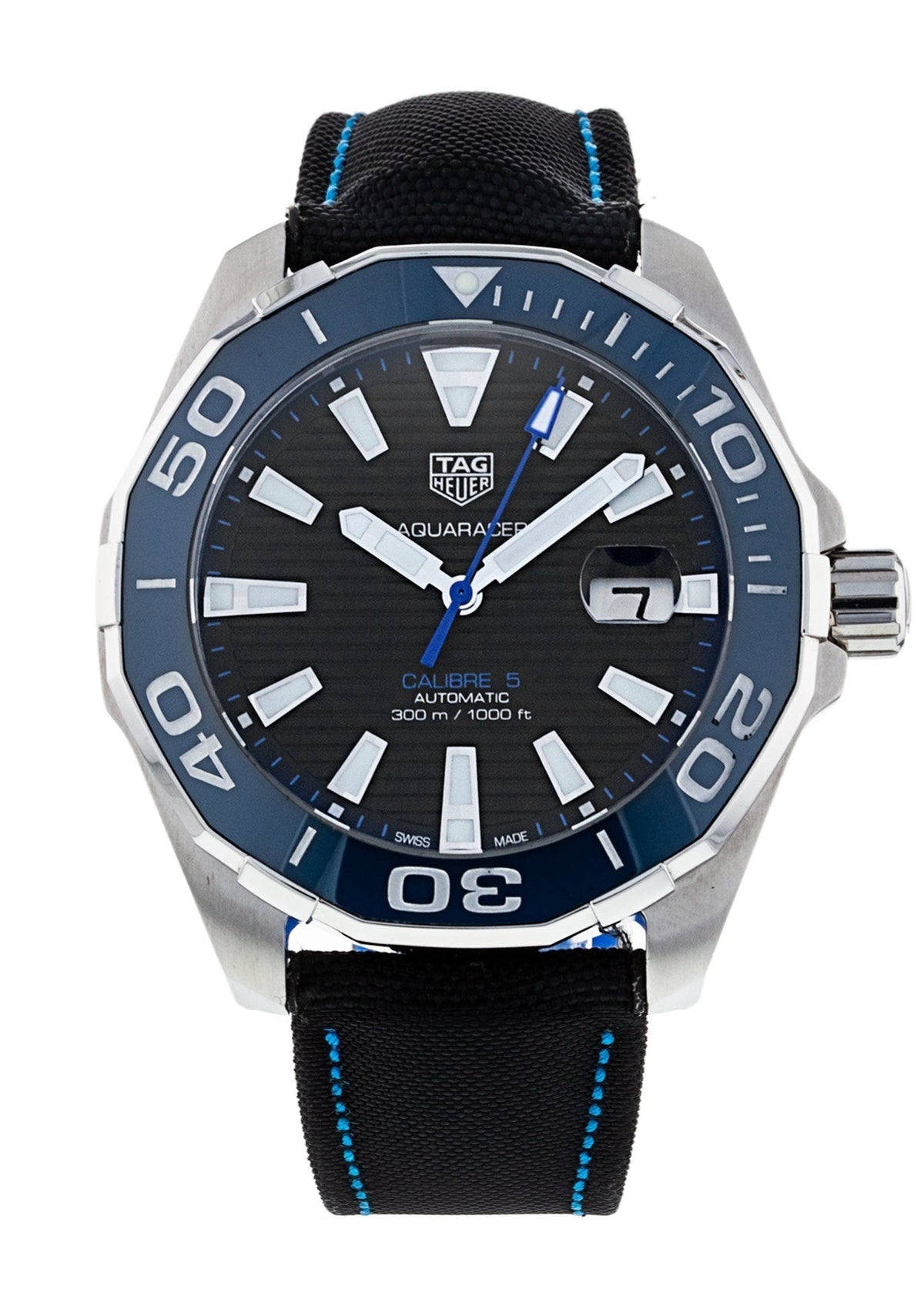Shop Authentic Tag Heuer Aquaracer Calibre 5 Automatic Black Dial Black Nylon Strap Watch for Men - WAY201C.FC6395 - Luxxuri