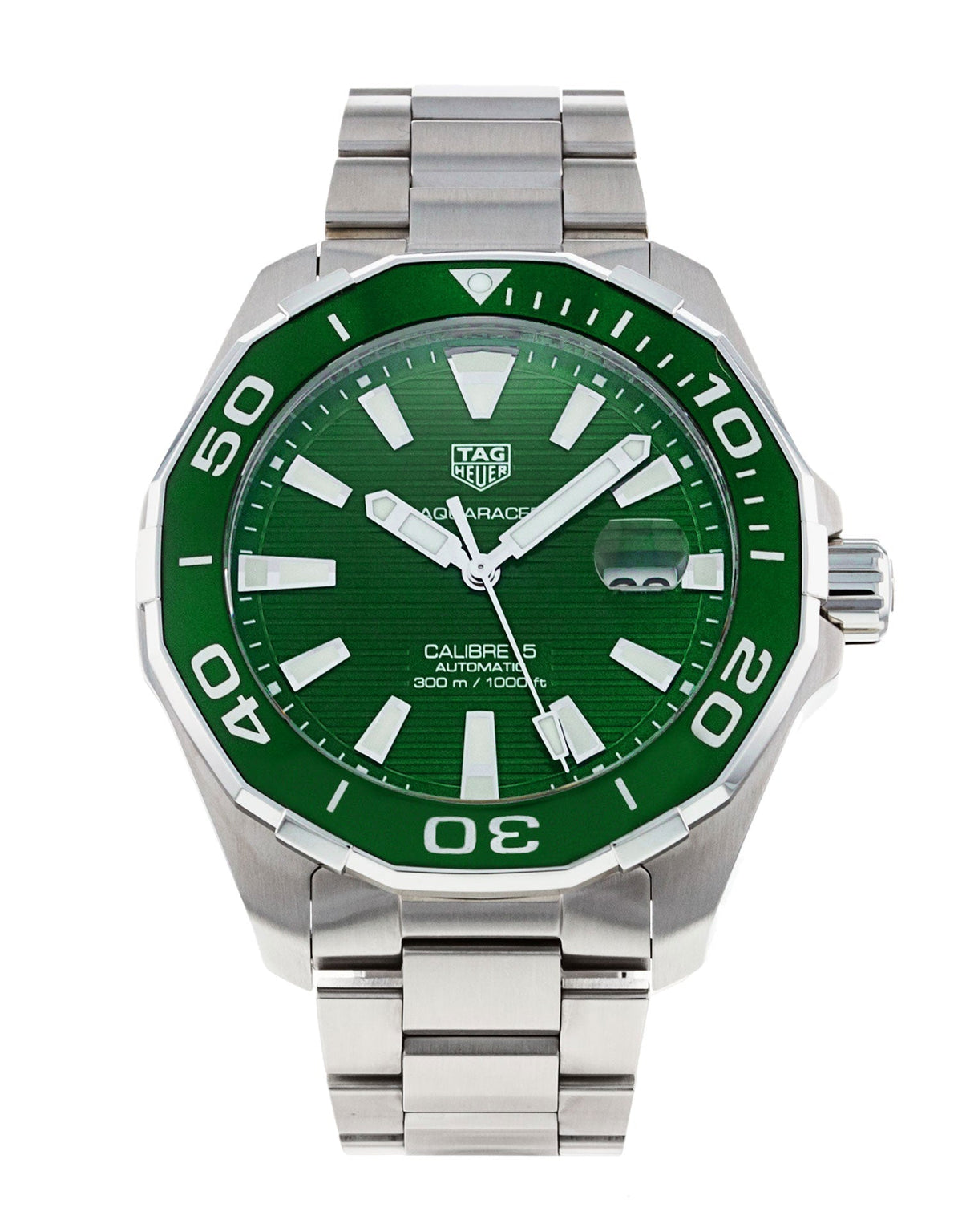 Shop Authentic Tag Heuer Aquaracer Calibre 5 Green Dial Silver Steel Strap Watch for Men - WAY201S.BA0927 - Luxxuri