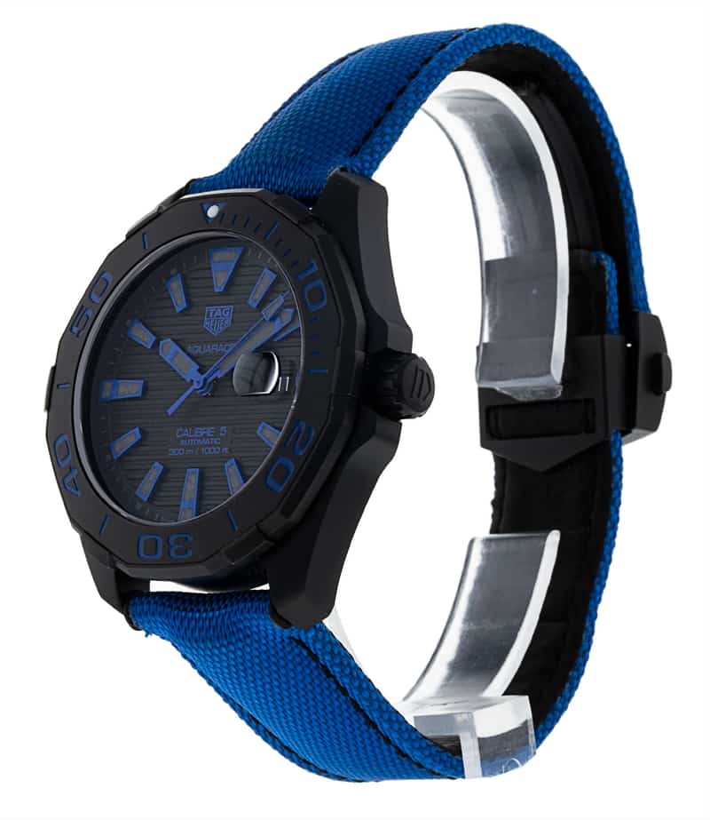 Shop Authentic Tag Heuer Aquaracer Calibre 5 Automatic Titanium Blue Dial Blue Nylon Strap Watch for Gents - WAY208B.FC6382 - Luxxuri
