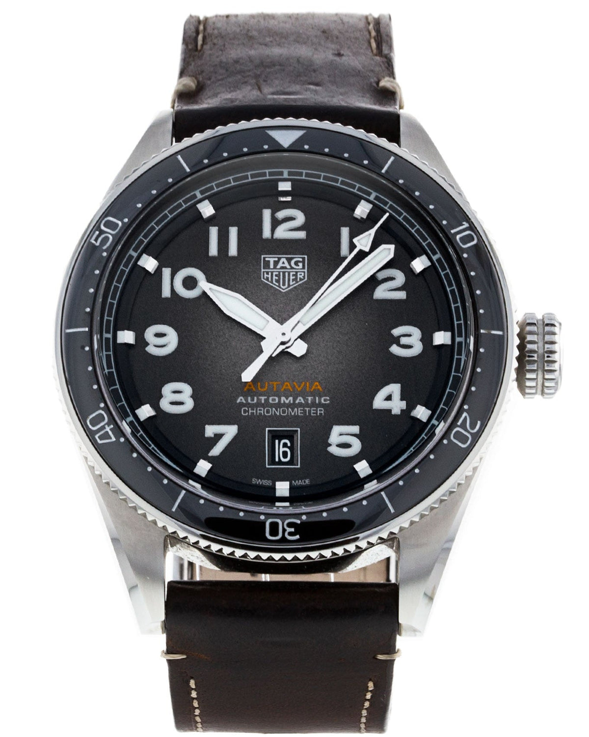 Tag Heuer Autavia Automatic Grey Dial Brown Leather Strap Watch for Men - WBE5114.FC8266