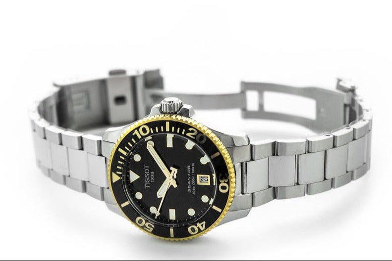 Tissot Seastar 1000 Black Dial Silver Steel Strap Watch For Men - T120.210.21.051.00