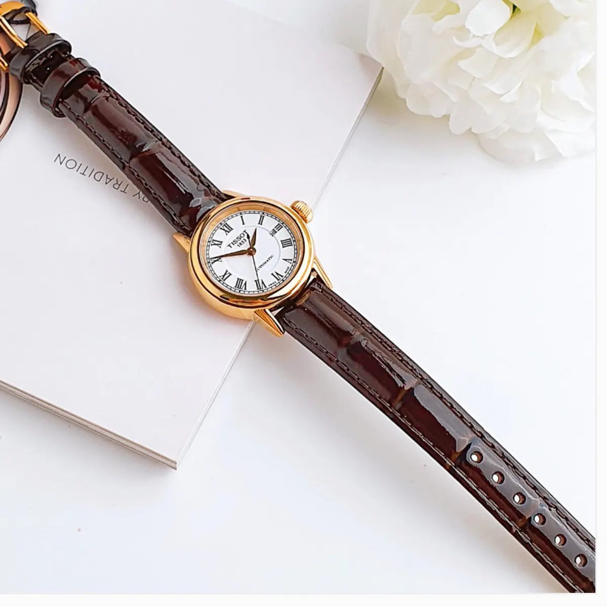 Shop Authentic Tissot T Classic Carson White Dial Brown Leather Strap Watch For Women - T085.207.36.013.00 - Luxxuri