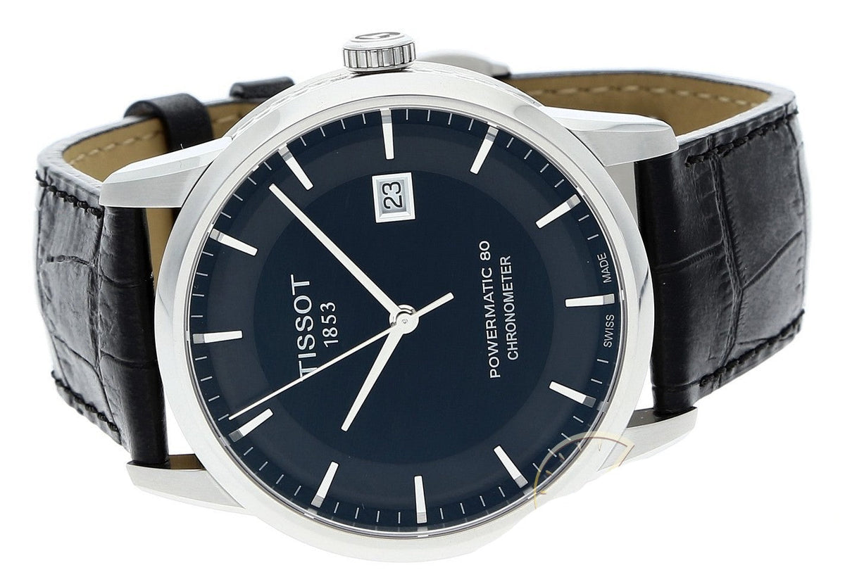 Shop Authentic Tissot T Classic Luxury Powermatic 80 Black Dial Black Leather Strap Watch For Men - T086.408.16.051.00 - Luxxuri