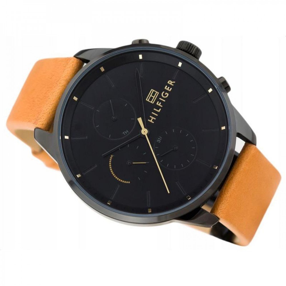 Shop Authentic Tommy Hilfiger James Quartz Black Dial Brown Leather Strap Watch For Men - 1791486 - Luxxuri