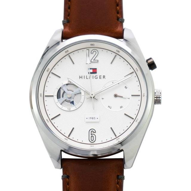 Shop Authentic Tommy Hilfiger Deacon White Dial Brown Leather Strap Watch for Men - 1791550 - Luxxuri