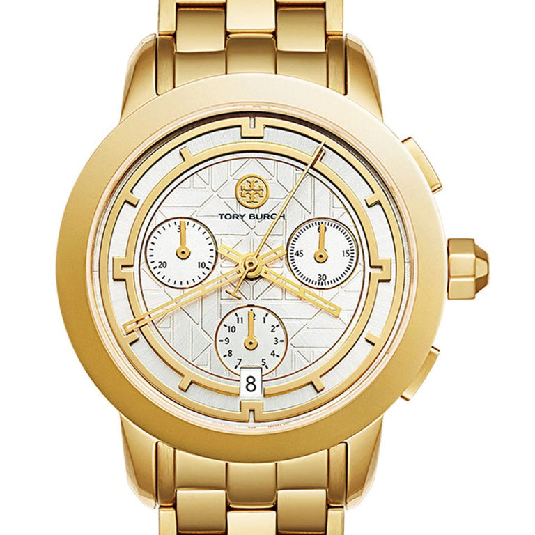 Tory Burch Classic Chronograph White Dial Gold Steel Strap Watch for Women - TBW1032
