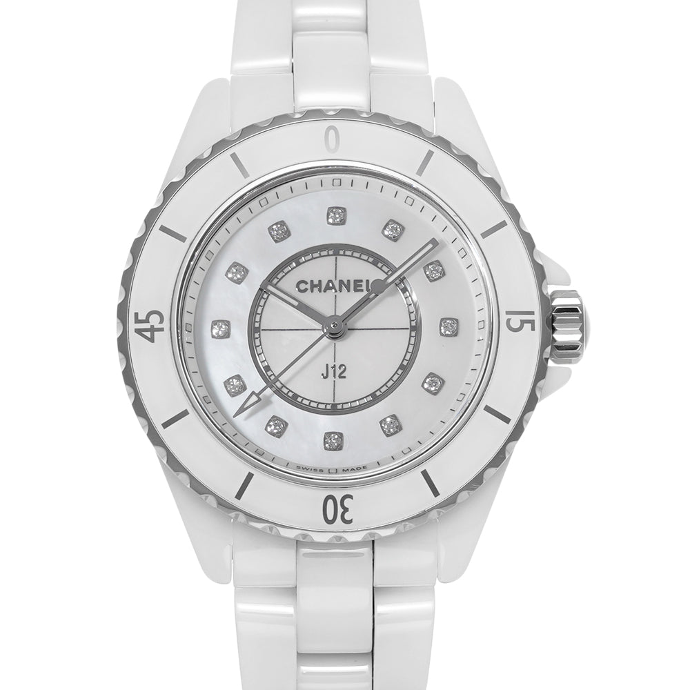 Shop Authentic Chanel J12 Diamonds Mother of Pearl White Dial White Steel Strap Watch for Women - J12 H5704 - Luxxuri