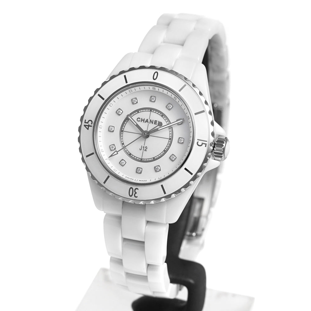 Shop Authentic Chanel J12 Diamonds Mother of Pearl White Dial White Steel Strap Watch for Women - J12 H5704 - Luxxuri