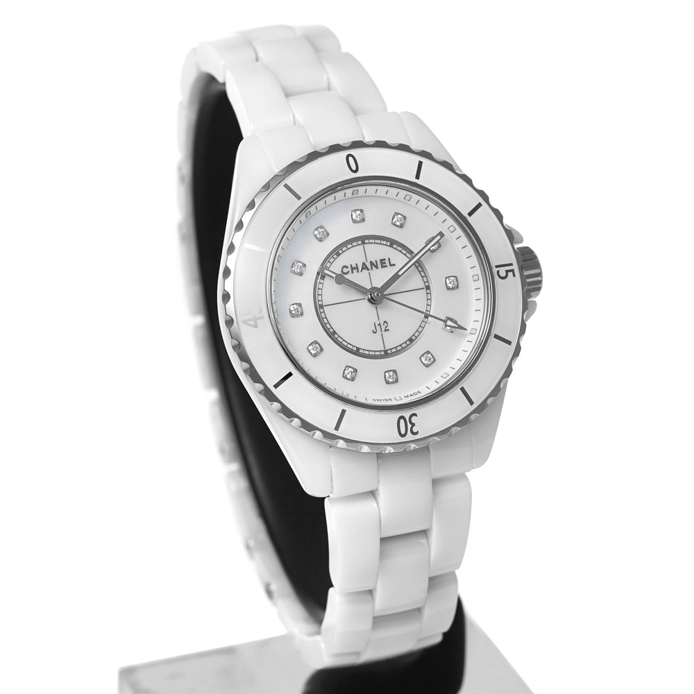 Shop Authentic Chanel J12 Diamonds Mother of Pearl White Dial White Steel Strap Watch for Women - J12 H5704 - Luxxuri