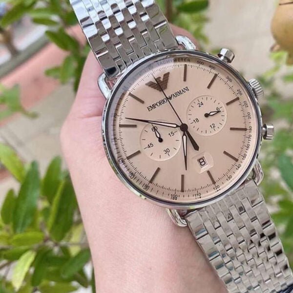 Shop Authentic Emporio Armani Aviator Chronograph Beige Dial Silver Steel Strap Watch For Men - AR11239 - Luxxuri