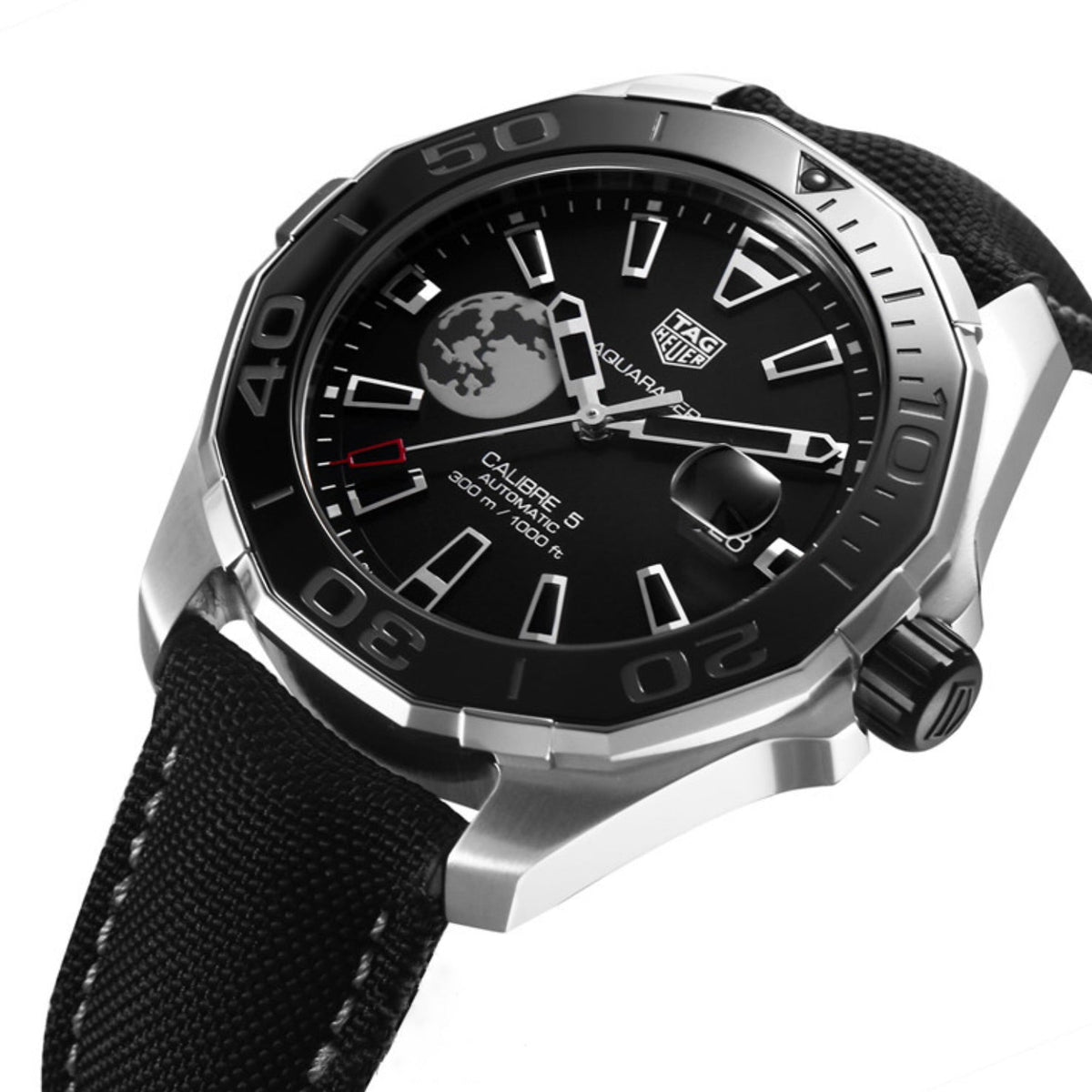 Shop Authentic Tag Heuer Aquaracer Calibre 5 Moon Black Dial Black Nylon Strap Watch for Men - WAY201J.FC6370 - Luxxuri