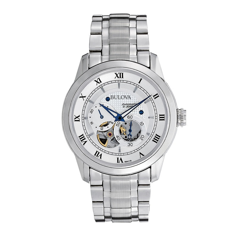 Shop Authentic Bulova BVA Series Dual Aperture Silver Dial Silver Steel Strap Watch for Men - 96A118 - Luxxuri