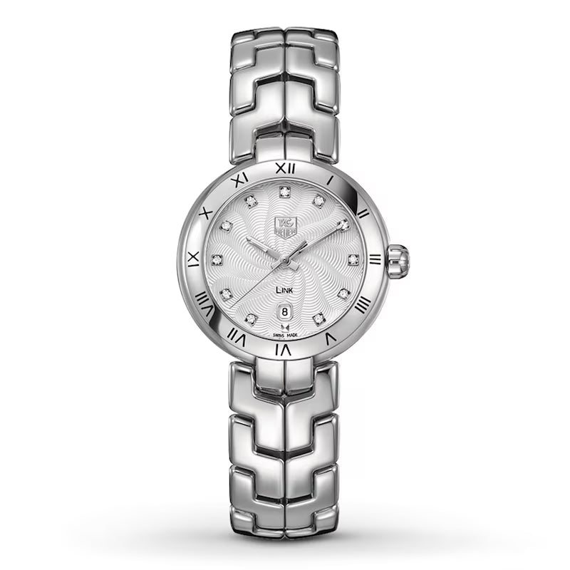 Shop Authentic Tag Heuer Link Diamonds Mother of Pearl Dial Silver Steel Strap Watch for Women - WAT1411.BA0954 - Luxxuri