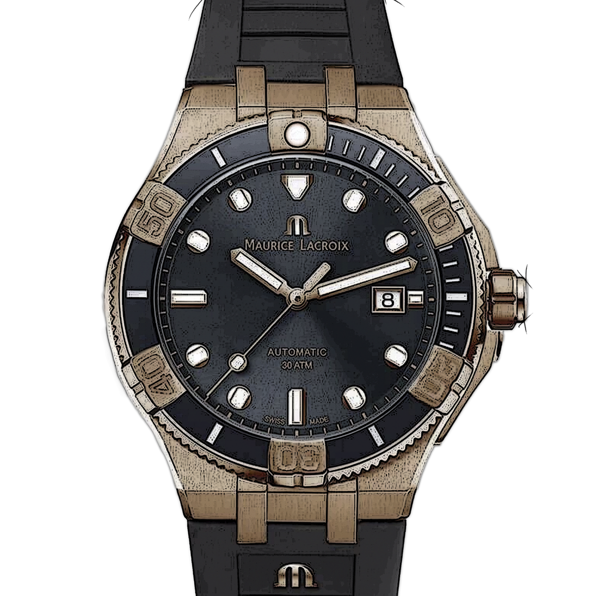 Maurice Lacroix Aikon Venturer Black Dial Black Rubber Strap Watch For Men - AI6058-BRZ0B-330-2
