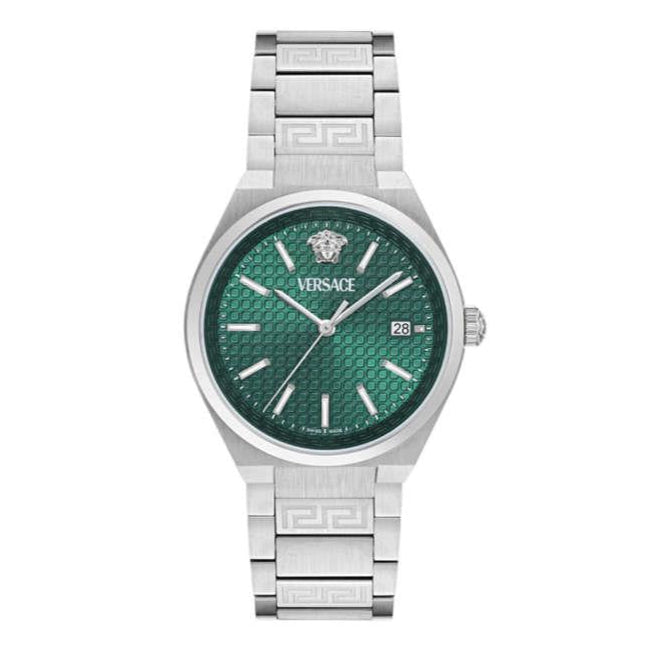 Shop Authentic Versace V-Auria Quartz Green Dial Silver Steel Strap Watch for Men - VE0F00125 - Luxxuri