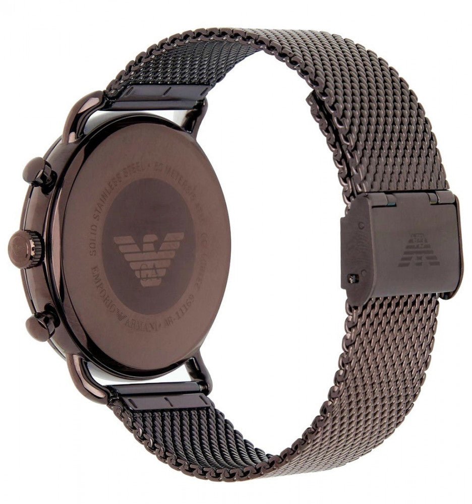 Shop Authentic Emporio Armani Aviator Chronograph Grey Dial Brown Mesh Bracelet Watch For Men - AR11169 - Luxxuri