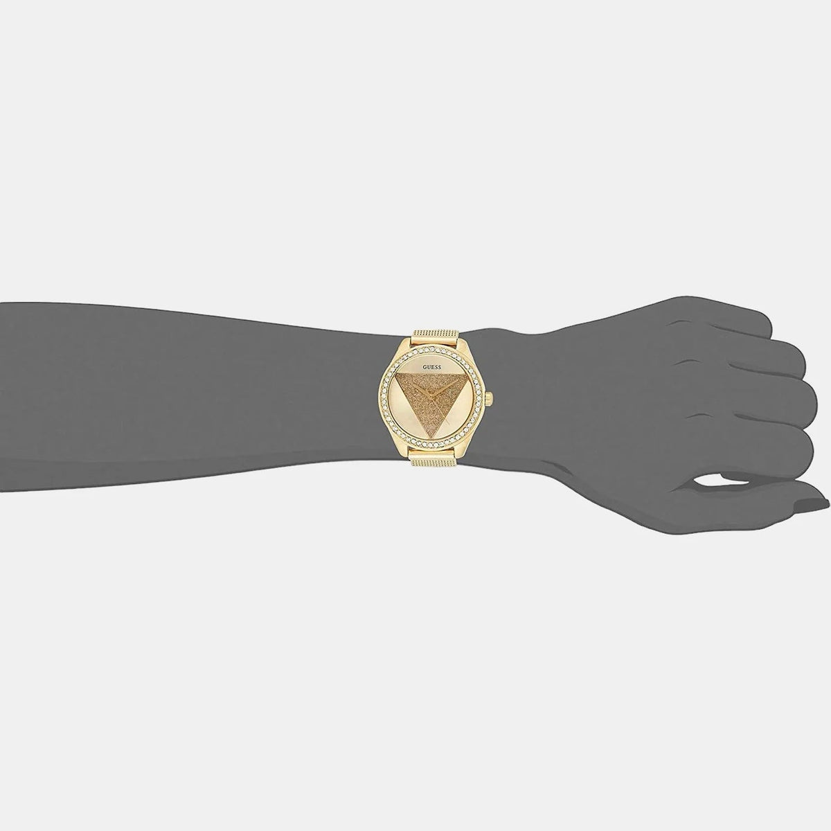 Guess Tri Glitz Quartz Diamonds Gold Dial Gold Mesh Bracelet Watch For Women - W1142L2