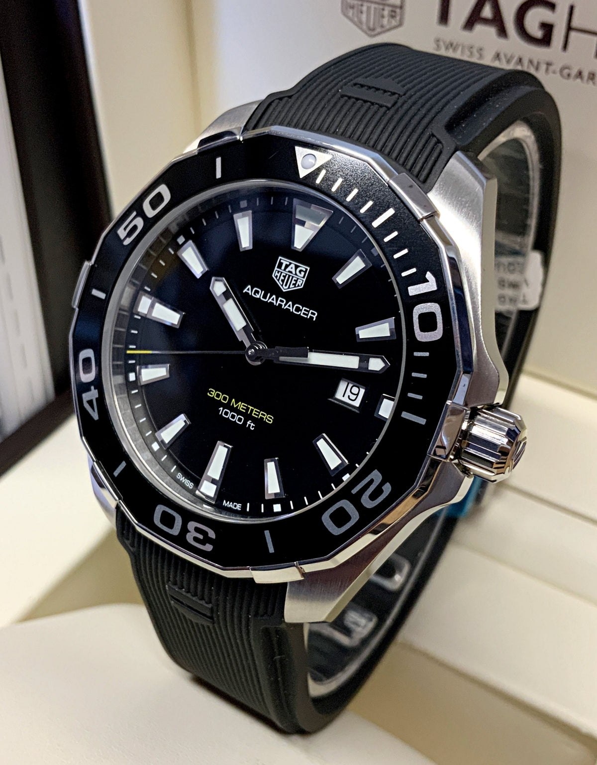 Shop Authentic Tag Heuer Aquaracer Quartz Black Dial Black Rubber Strap Watch for Men - WAY101A.FT6141 - Luxxuri