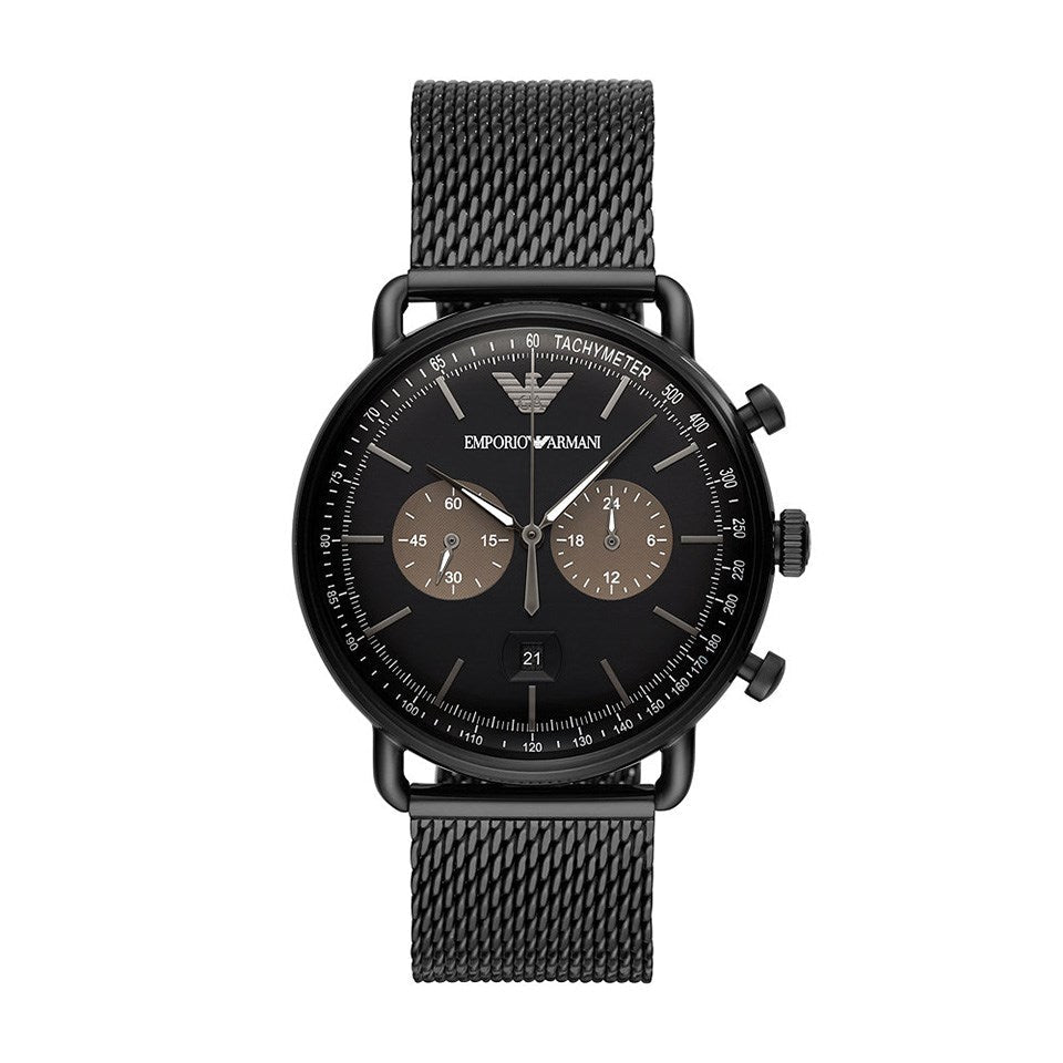 Shop Authentic Emporio Armani Aviator Black Dial Black Mesh Bracelet Watch For Men - AR11142 - Luxxuri
