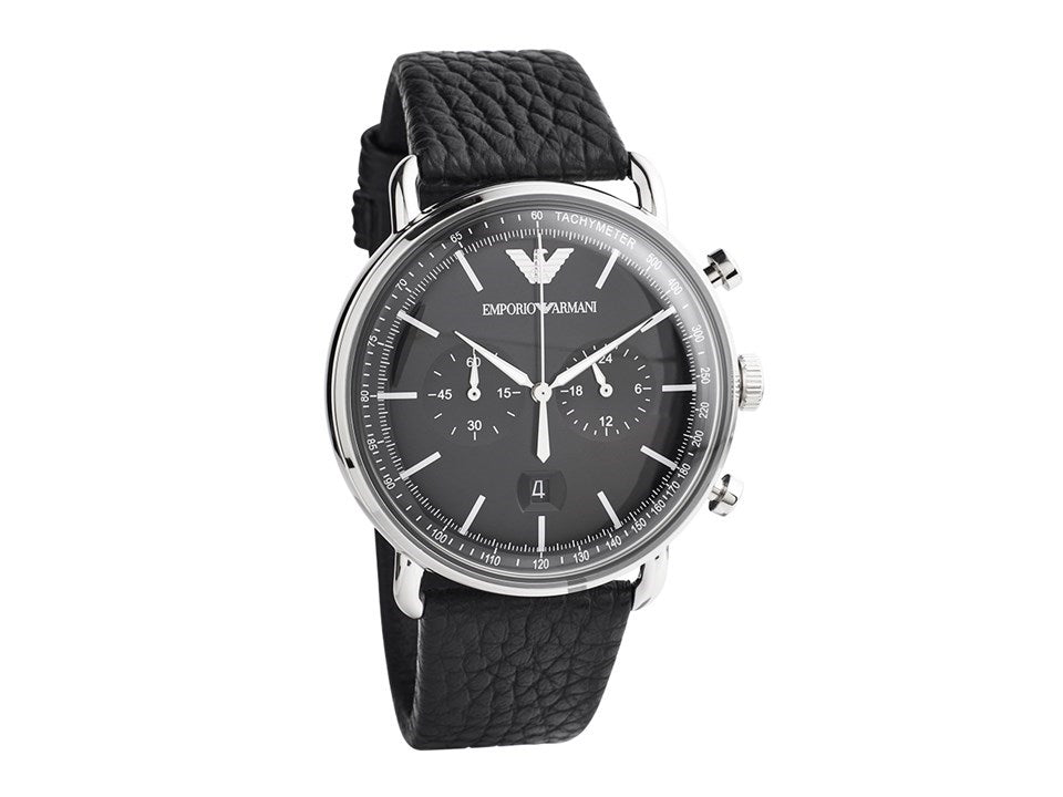 Shop Authentic Emporio Armani Aviator Chronograph Black Dial Black Leather Strap Watch For Men - AR11143 - Luxxuri