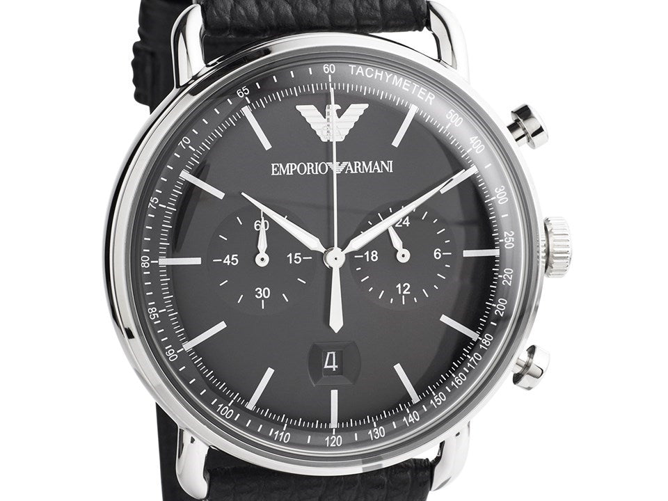 Shop Authentic Emporio Armani Aviator Chronograph Black Dial Black Leather Strap Watch For Men - AR11143 - Luxxuri