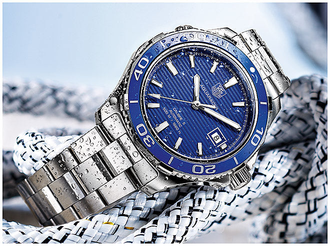 Shop Authentic Tag Heuer Aquaracer Calibre 5 Automatic Blue Dial Silver Steel Strap Watch for Men - WAK2111.BA0830 - Luxxuri