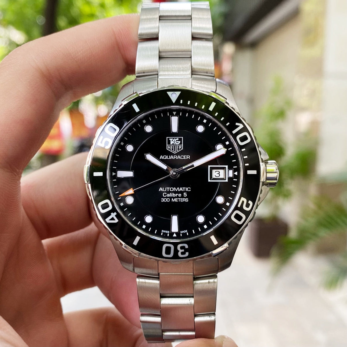 Shop Authentic Tag Heuer Aquaracer Automatic Caliber 5 Black Dial Silver Steel Strap Watch for Men - WAN2110.BA0822 - Luxxuri