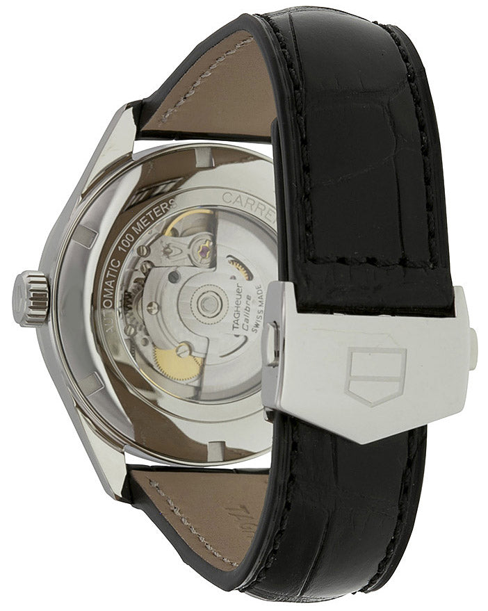 Tag Heuer Carrera Automatic Black Dial Black Leather Strap Watch for Men - WAR201A.FC6266
